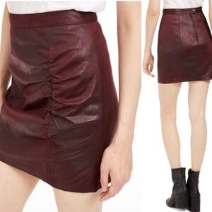 Free People Burgundy Ruched Faux Leather Mini Skirt